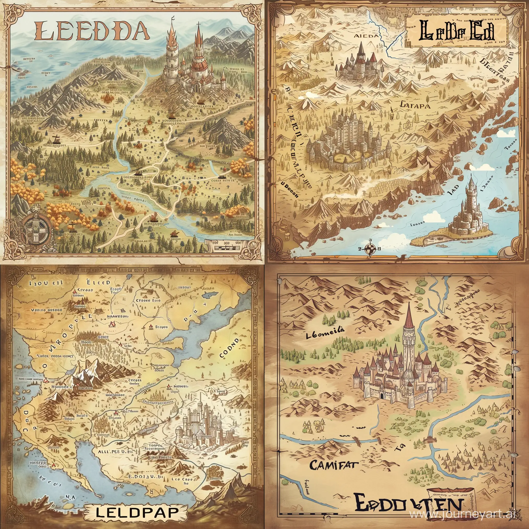 An anime style old map of a fantasy kingdom whose name is Elder.