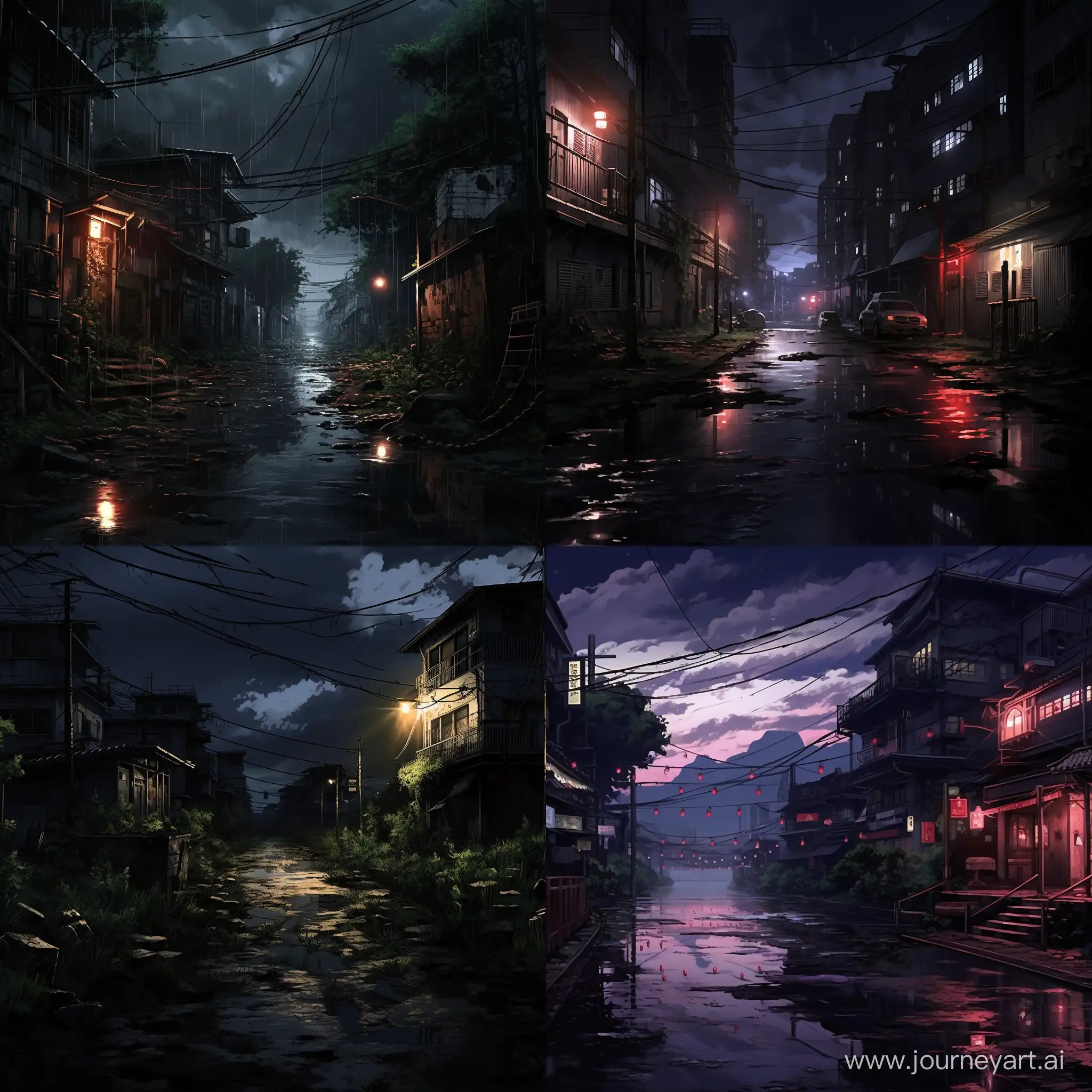 Dark anime scenery, seinen style, 2d, modern, realistic