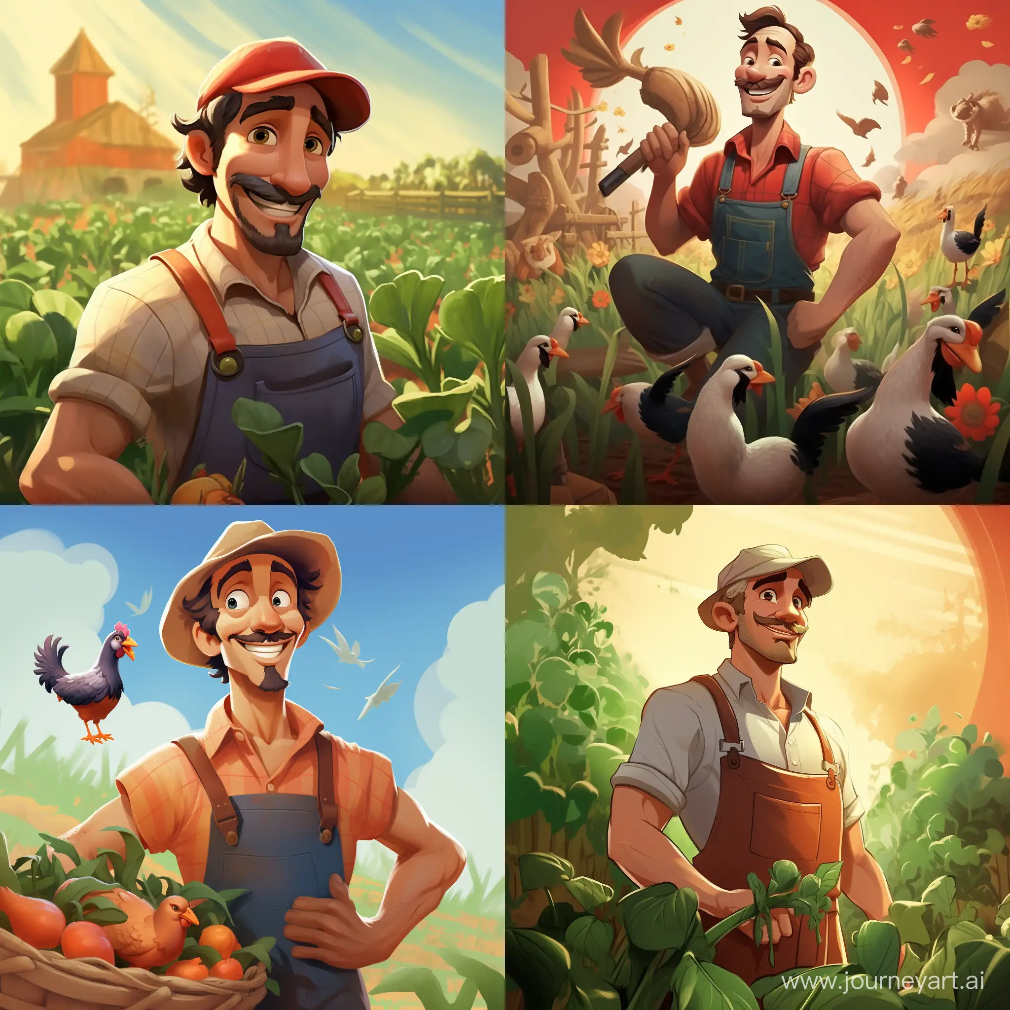 farmer, cartoon style, Disney Hybrid, 