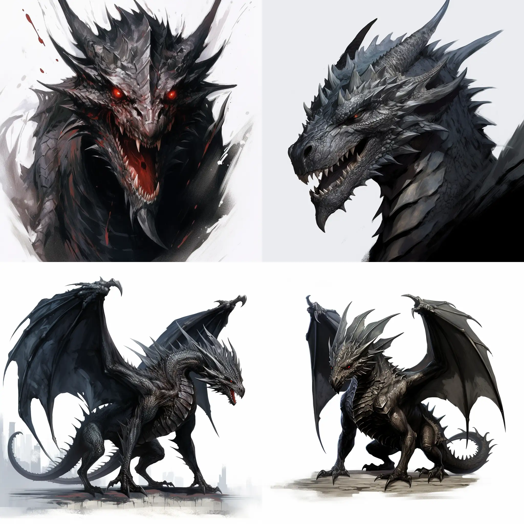 черный дракон, арт, днд, на белом фоне