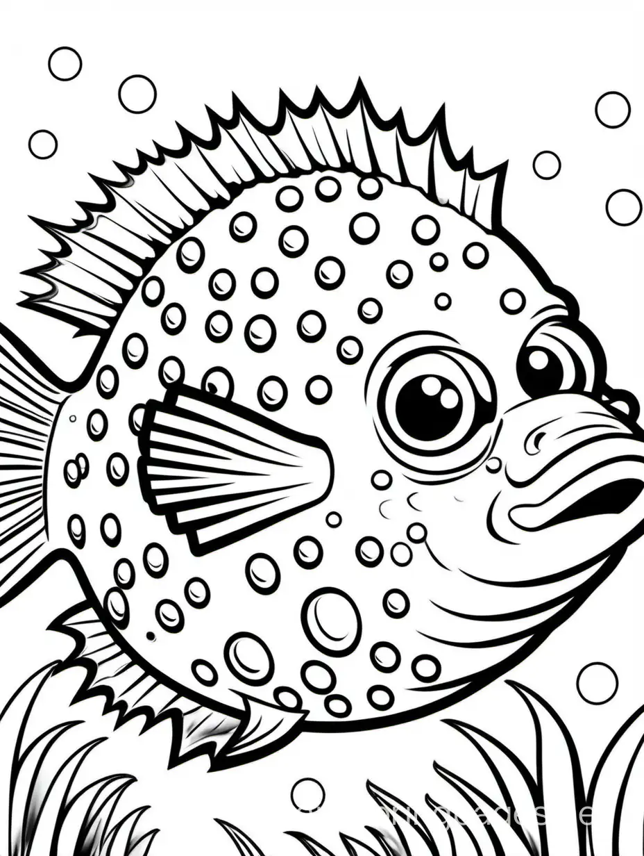 Pufferfish
, Coloring Page, black and white, line art, white background, Simplicity, Ample White Space. The background of the coloring page is plain white to make it easy for young children to color within the lines. The outlines of all the subjects are easy to distinguish, making it simple for kids to color without too much difficulty