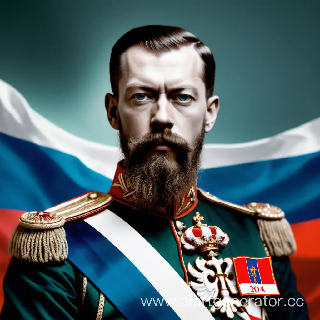 Николай II на фоне флага Росии 2024
