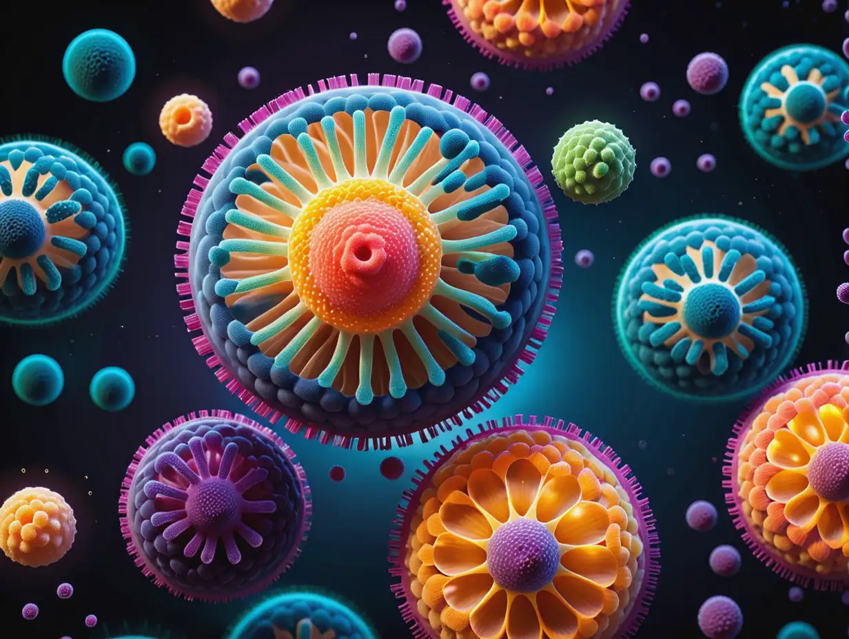 Create an image that showcases the process of cellular detoxification with the help of Glutathione Precursors. Use bright colors to depict the cells being cleared of toxins and pollutants, while showing Glutathione Precursors entering the cells and aiding in their cleansing. Use a mix of simple shapes and intricate patterns to convey the complexity of cellular detoxification.