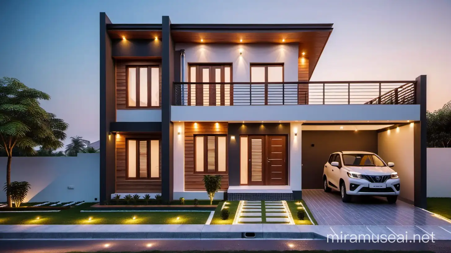 EST HOUSE SMALL FRONT DESIGN IN BUDGET WITH FLAT ROOF. WITH LIGHTING WOODEN DESIGN.