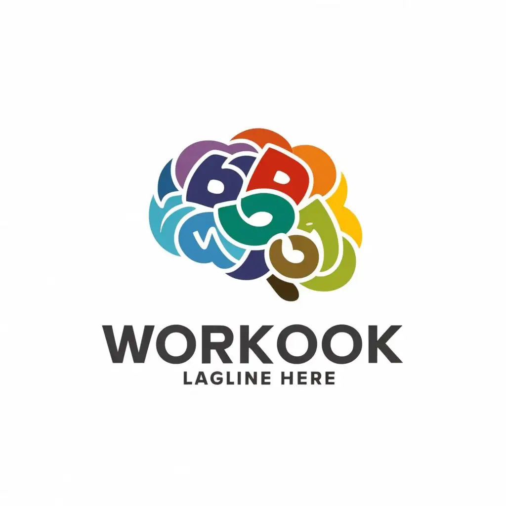 logo, a language brain practicing, with the text "Workbook", typography, be used in Education industry
