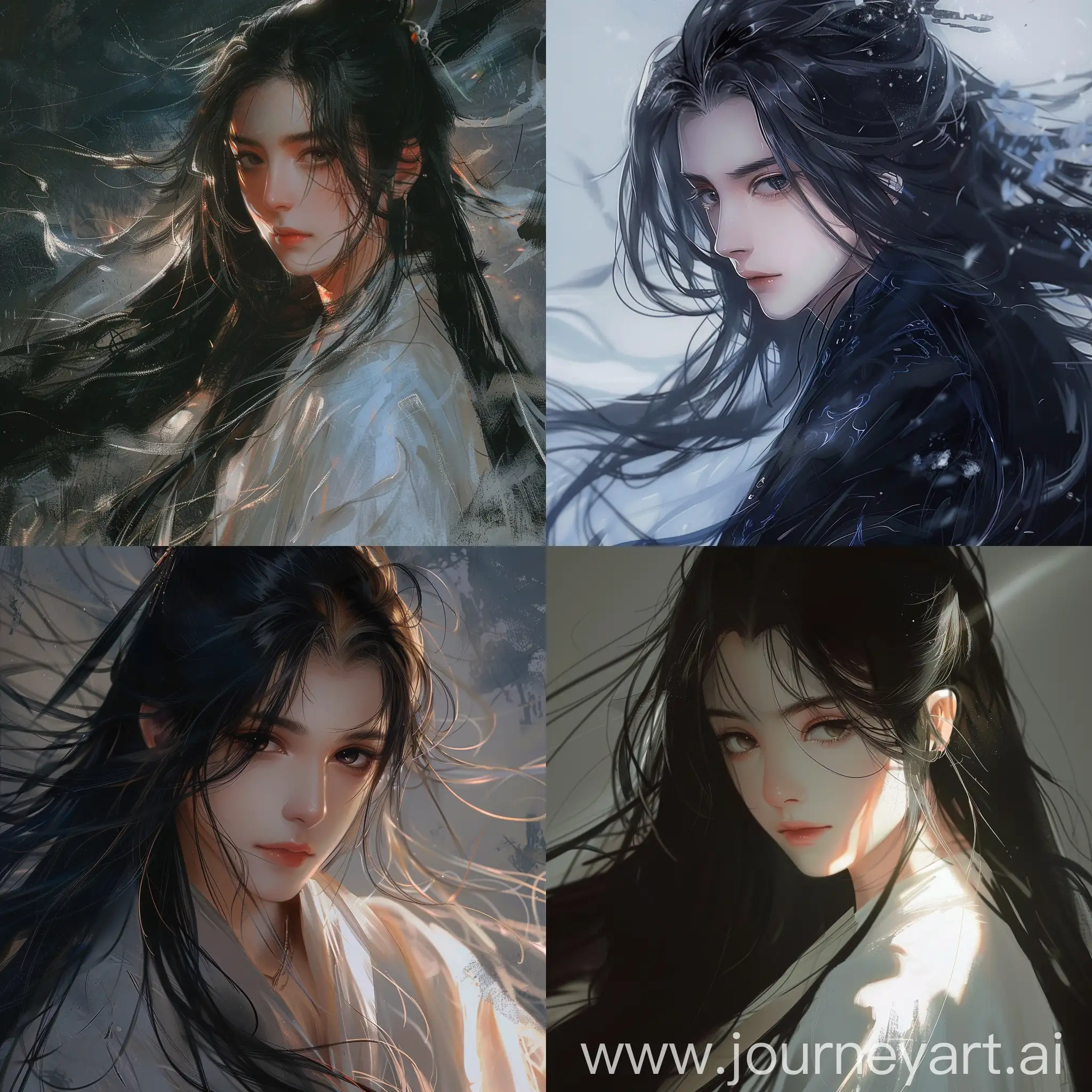 Chinese-Style-Woman-with-Flowing-Black-Hair-in-Atmospheric-Light