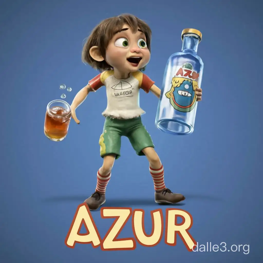 Постер в стиле Pixar с обозначениями, Про Алкаша AZURA Который пинает детей  , название AZUR