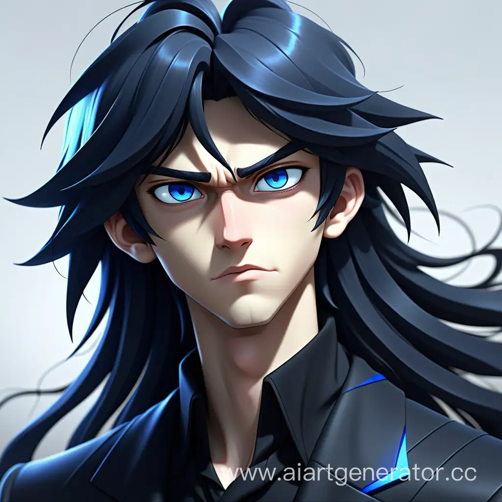 Serene-Anime-Boy-with-Long-Dark-Blue-Hair-in-Stylish-Black-Outfit