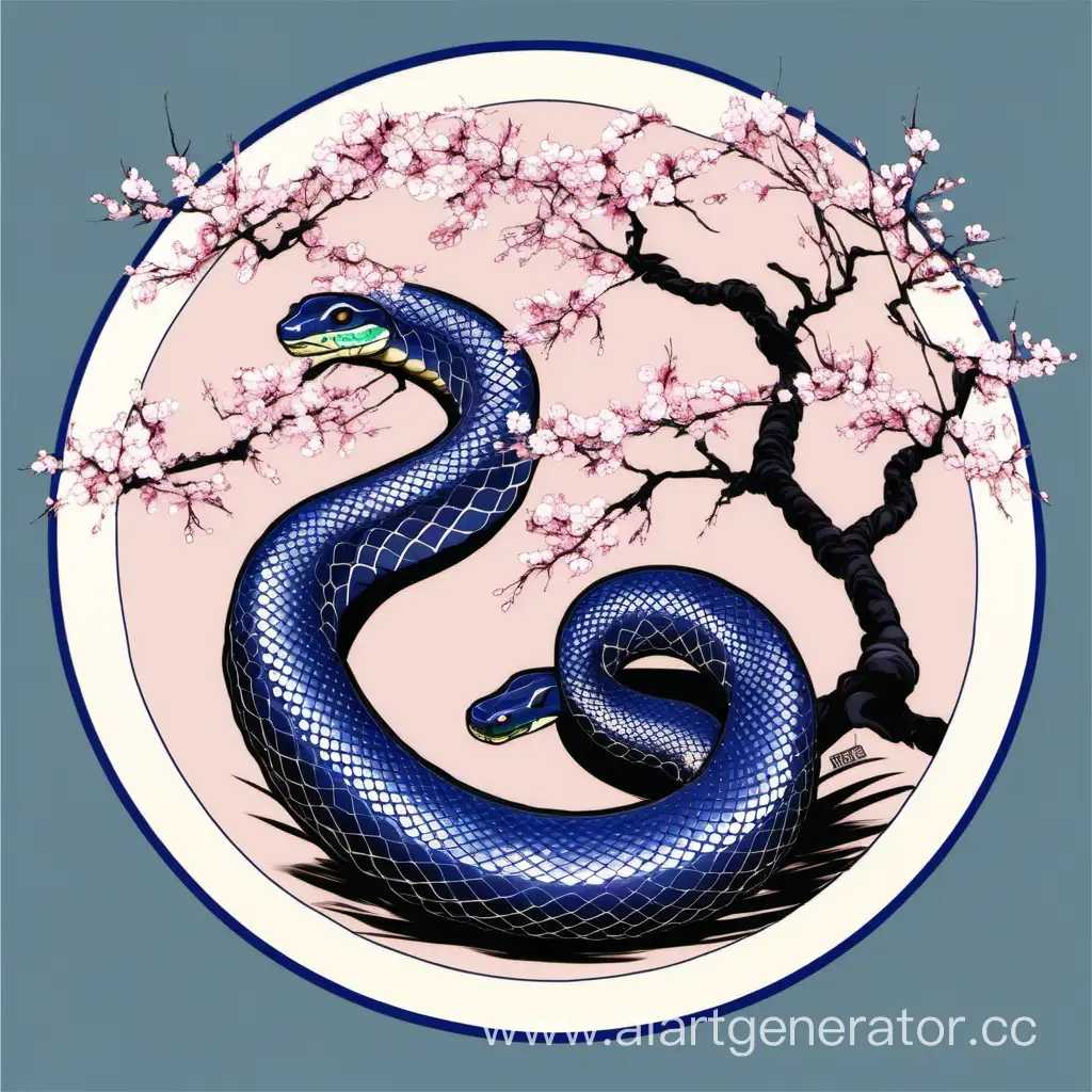 Blue-Anaconda-Coiling-Around-Sakura-Tree-in-Circle