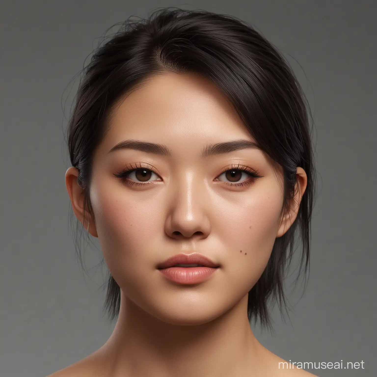 Asian Woman in Dynamic Profile Portrait with Realistic Features