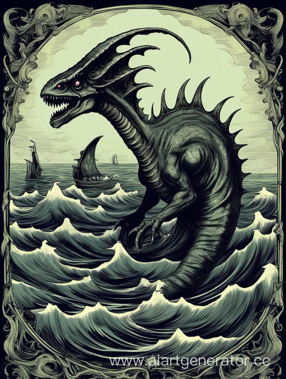 Gothic-Renaissance-Sea-Monster-with-Long-Tail-and-Flippers