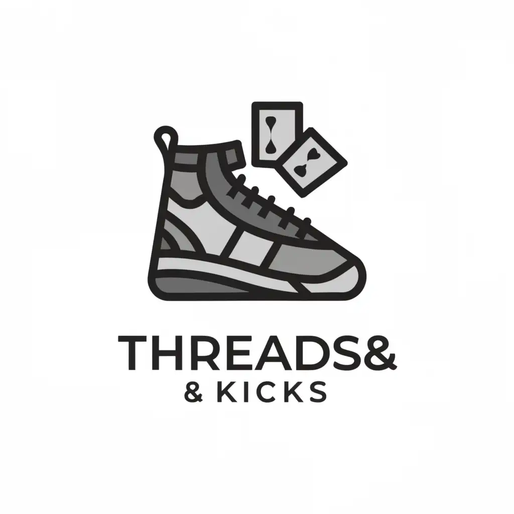 a logo design,with the text "Threads & Kicks", main symbol:Shoes and clothing and cards,Minimalistic,be used in Retail industry,clear background