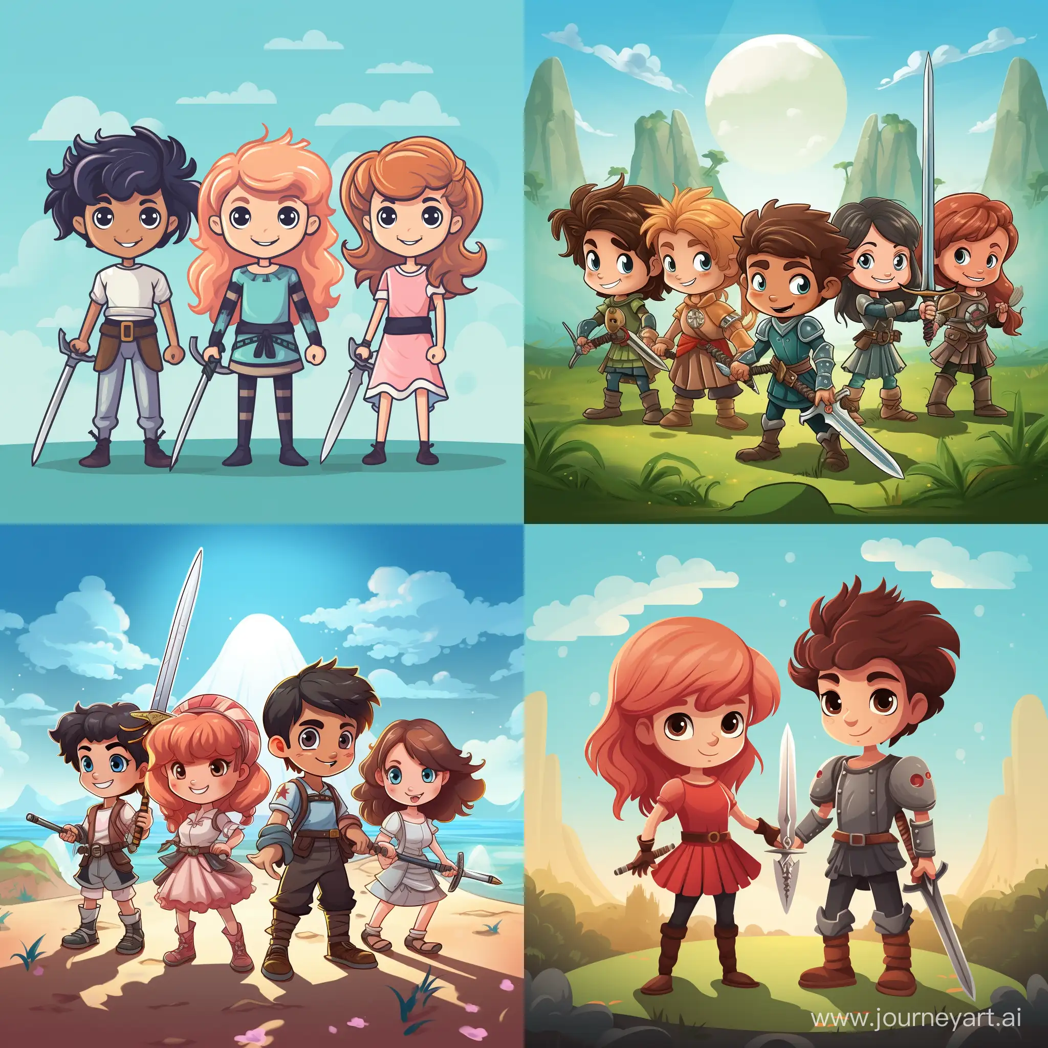 Adventurous-Boys-and-Girls-with-Swords-in-Whimsical-Cartoon-Style