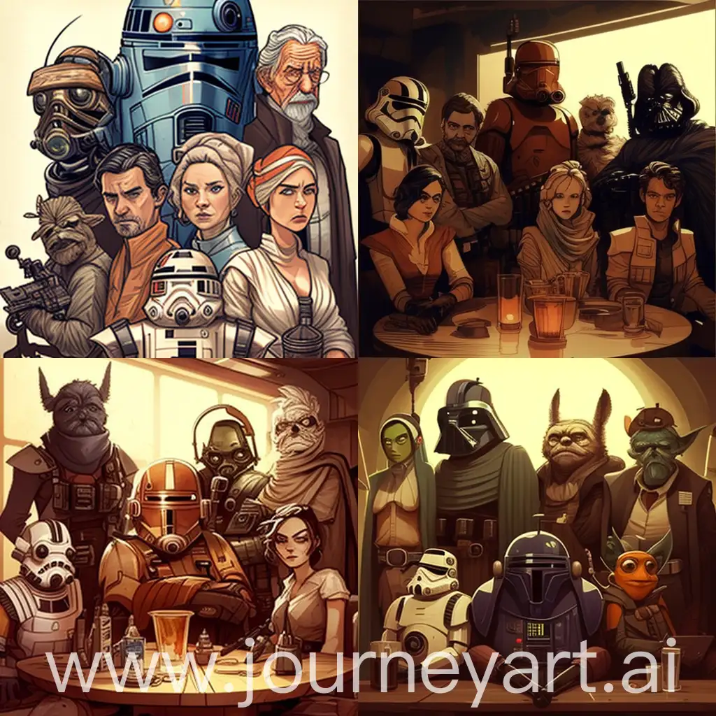 group of star wars,cartoonistic
