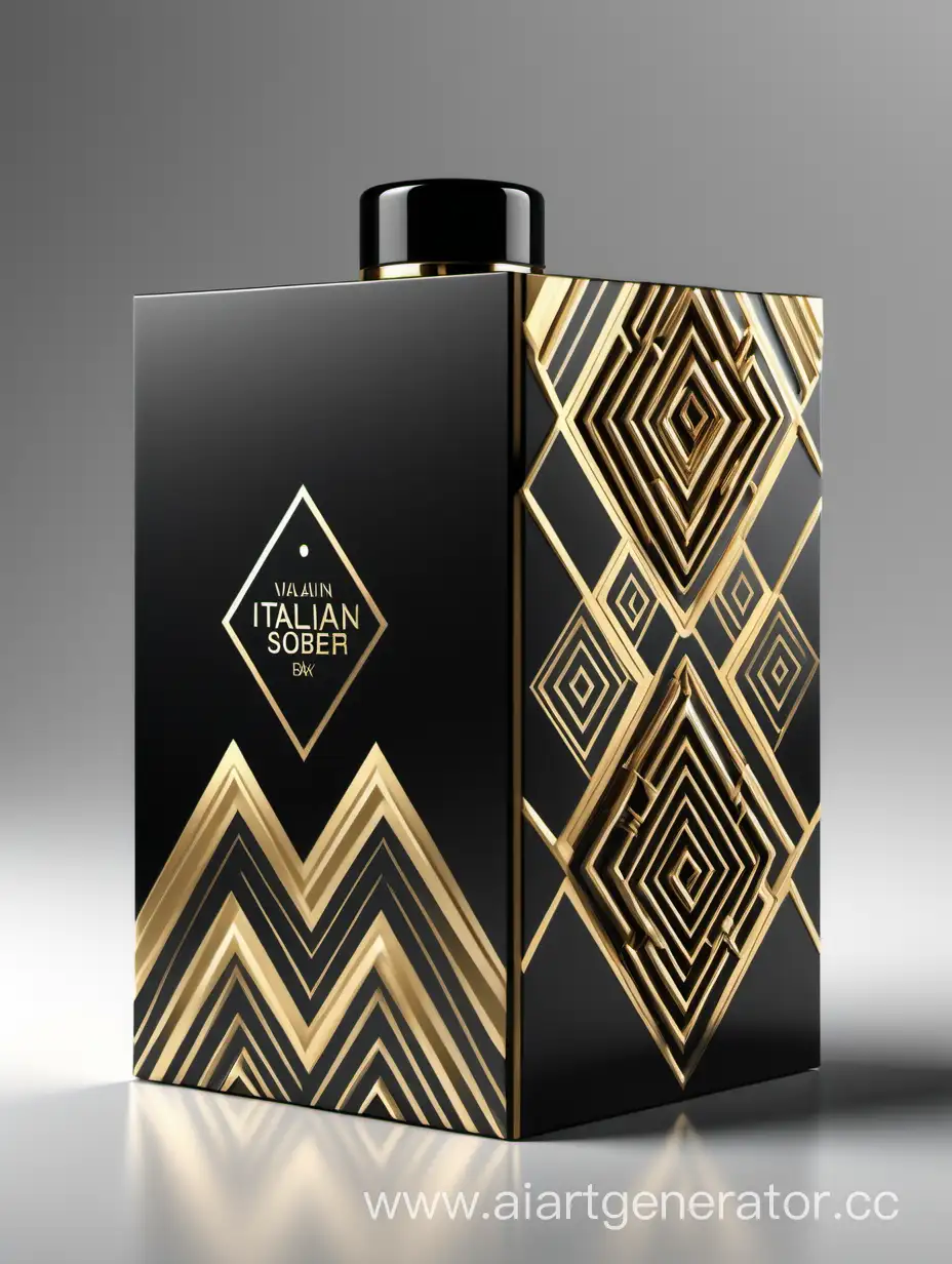 perfume packaging box,italian sober graphic design, soft, modern geometric design touch, black and gold and white gloss, 3d realistic render, beautiful detailed intricate artstation, 8 k artistic concept art, 