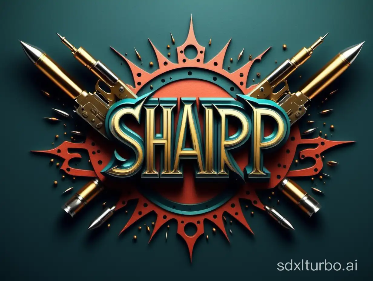 Sharp-Edged-Text-Logo-with-Bullets-Decoration-Front-View-Design
