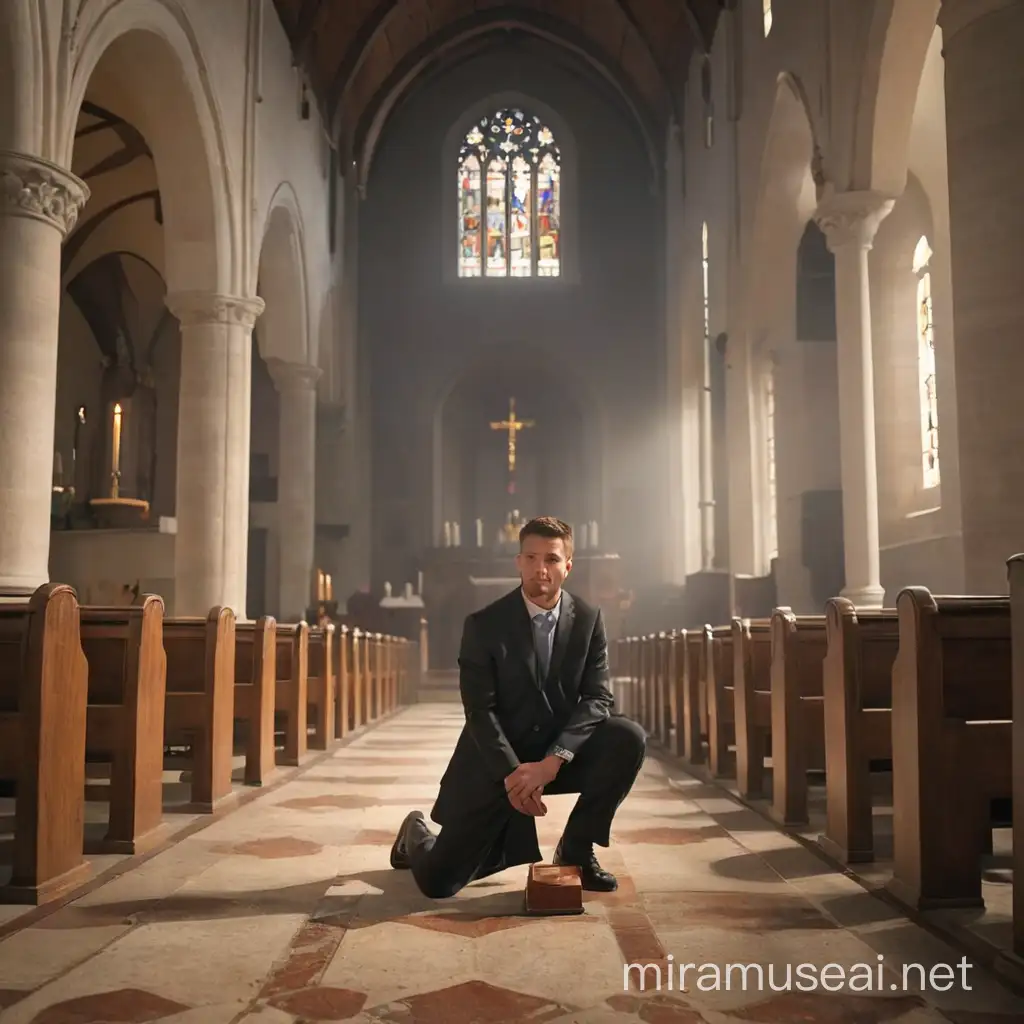 man kneeling, church, bible, altar