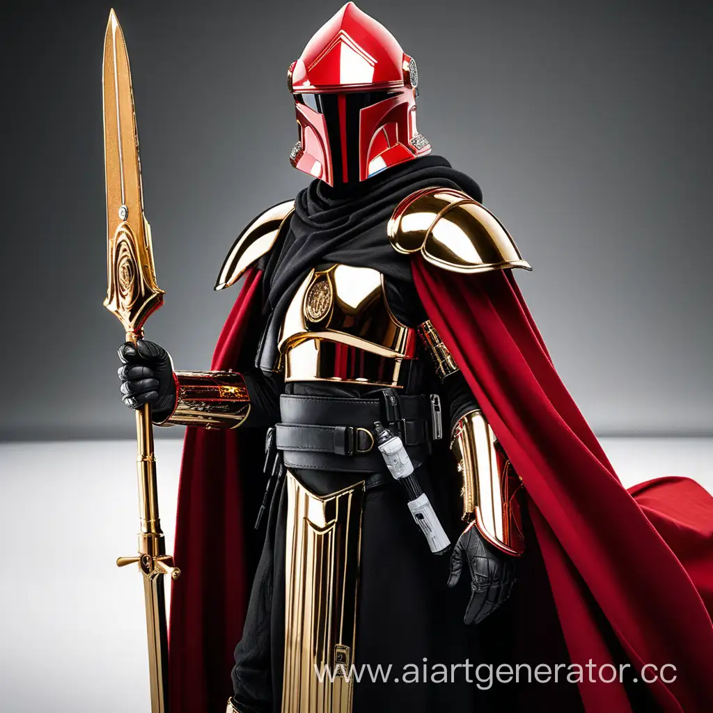 Преторианский гвардеец из звездных войн с вибро мечом и в черном плаще с золотыми элементами костюма 