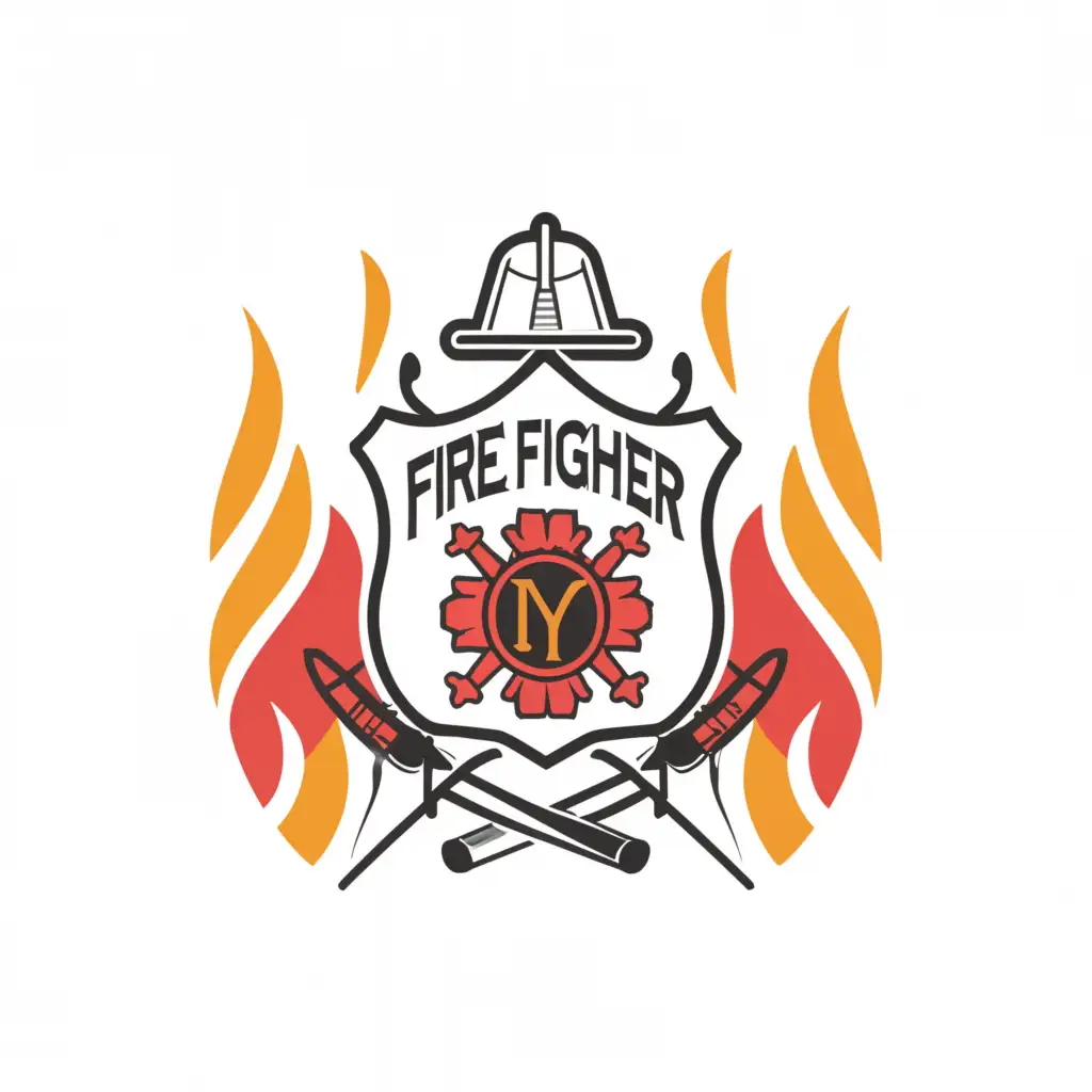 a logo design,with the text 'Fire fighter', main symbol:coat of arms,Moderate, clear background makes feminine 
