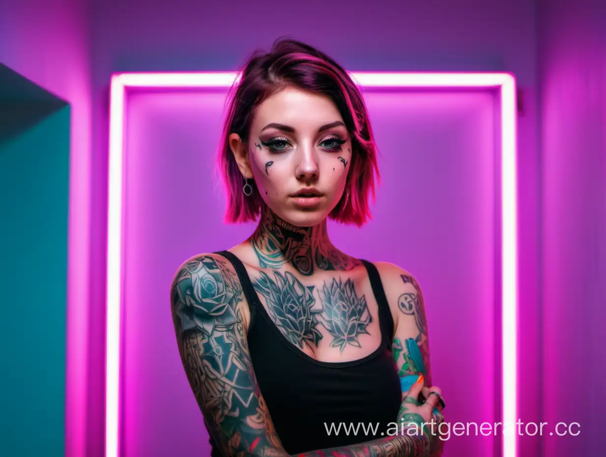 Stunning-Tattooed-Woman-in-Vibrant-Neon-Environment