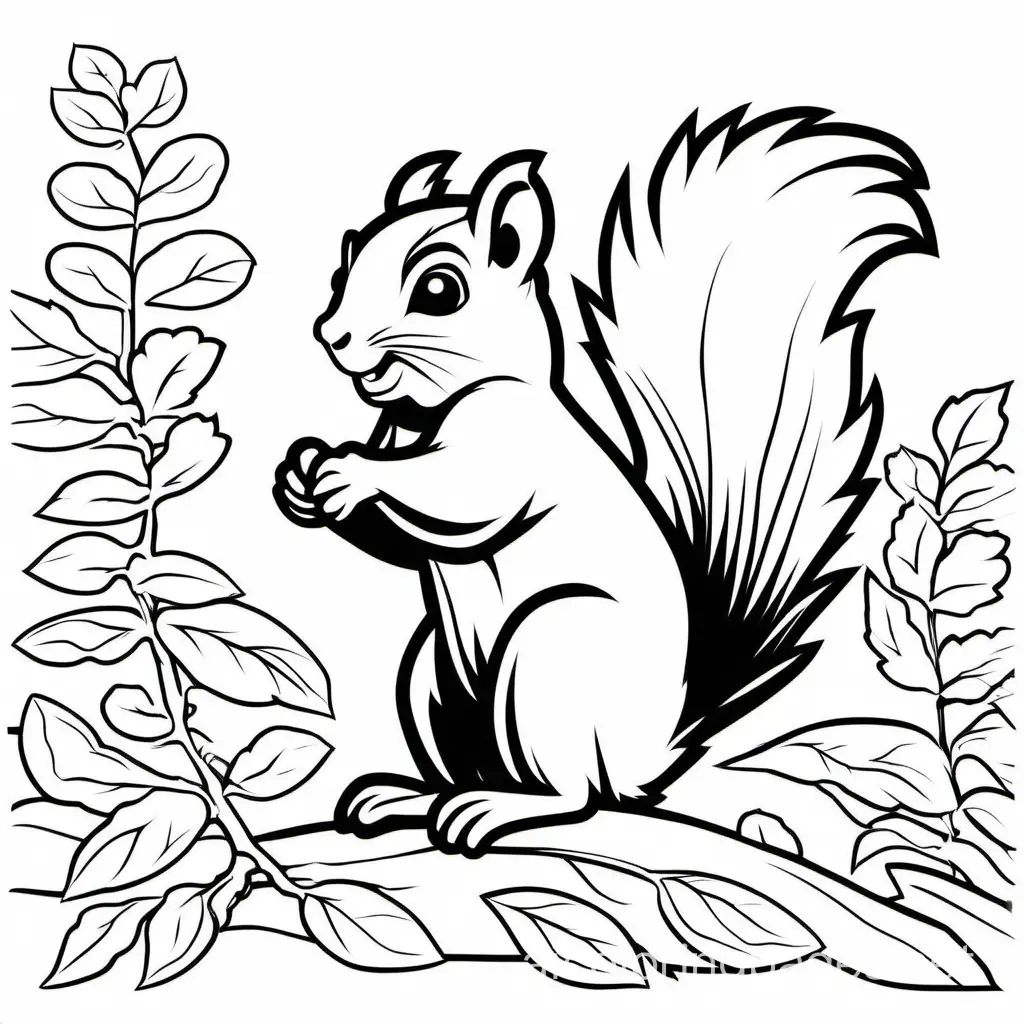 wind tribune 
squirrel
, Coloring Page, black and white, line art, white background, Simplicity, Ample White Space. The background of the coloring page is plain white to make it easy for young children to color within the lines. The outlines of all the subjects are easy to distinguish, making it simple for kids to color without too much difficulty