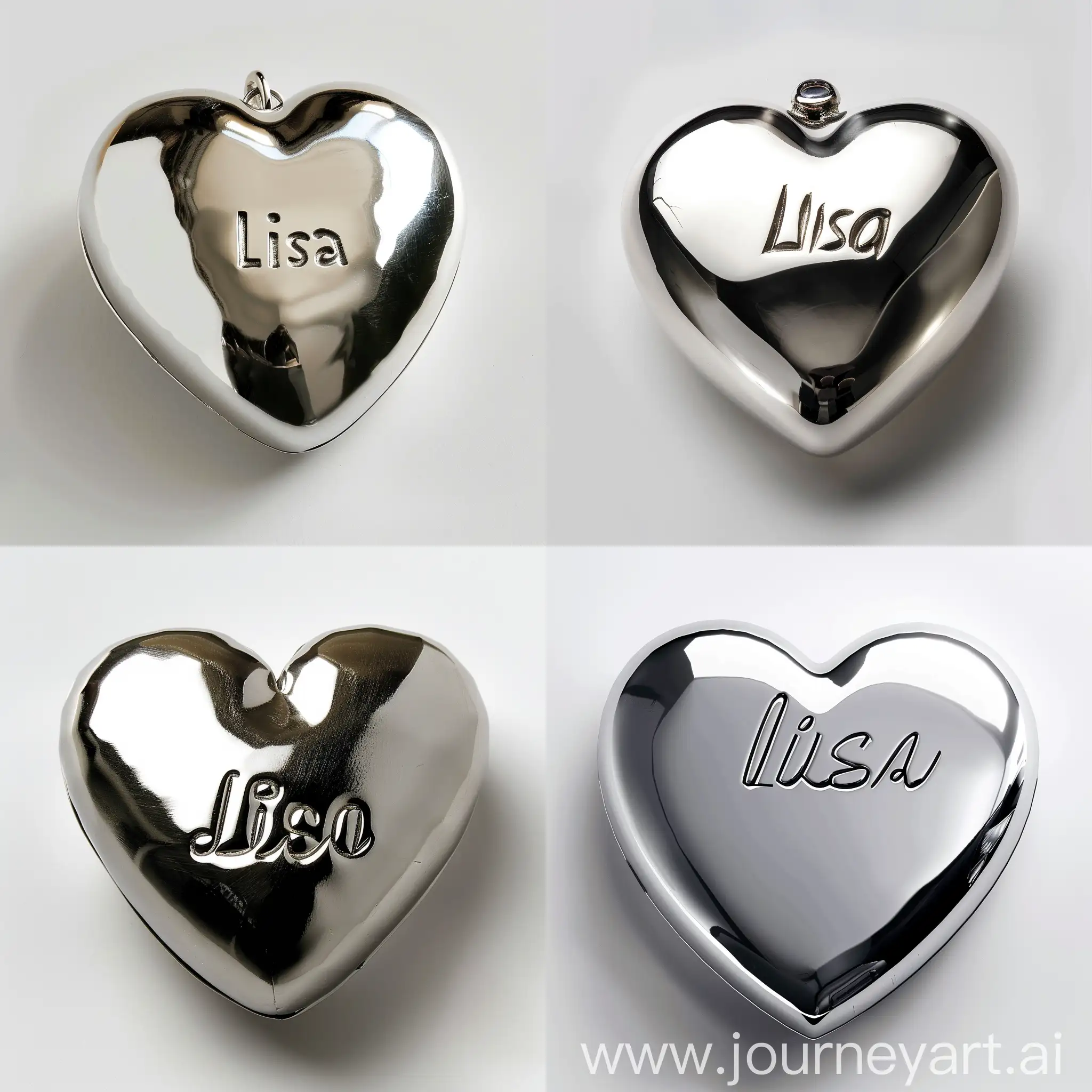 Серебристое сердце с надписью "Лиза" на белом фоне 
