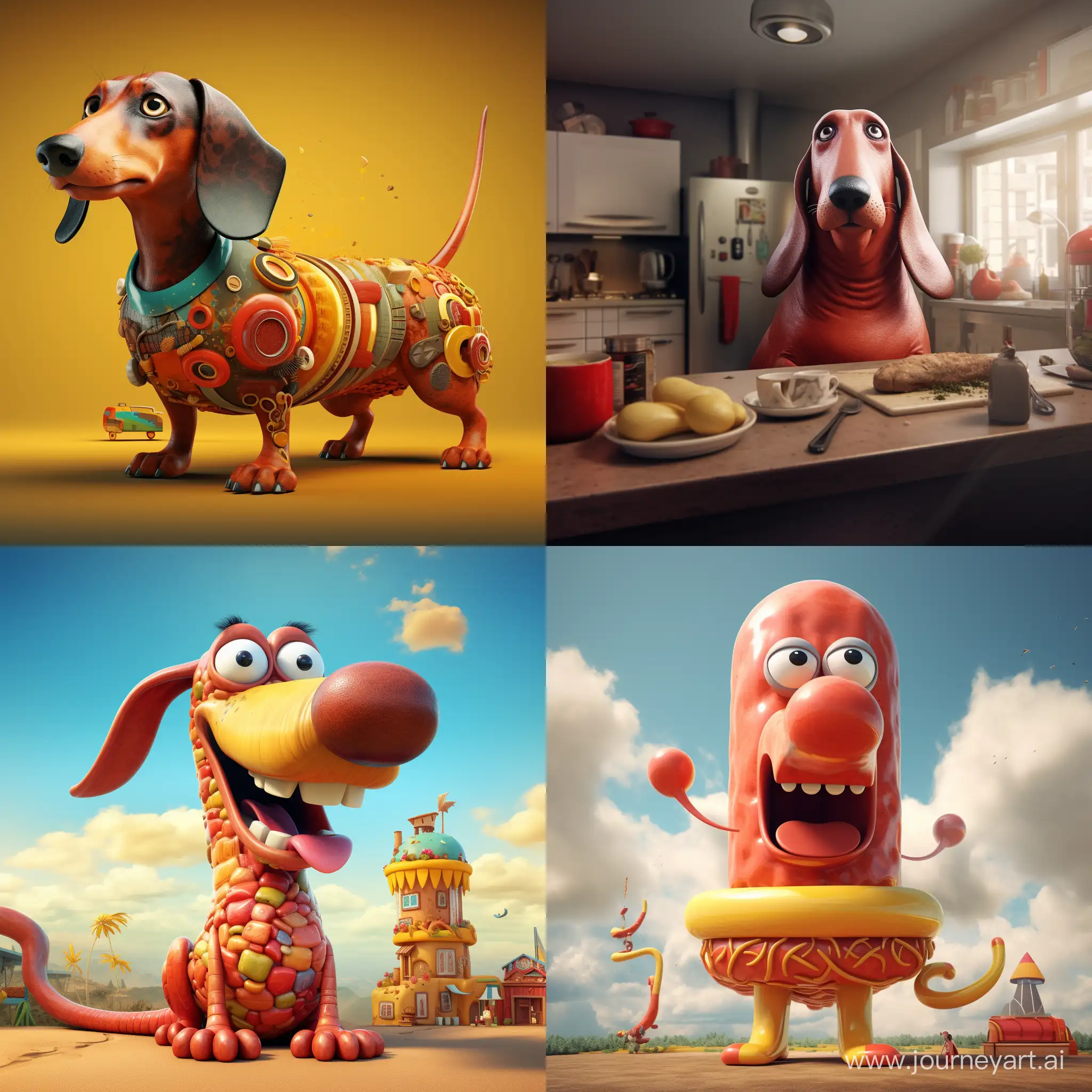 A long dog in the shape of a Hot Dog :: 3D animation 
