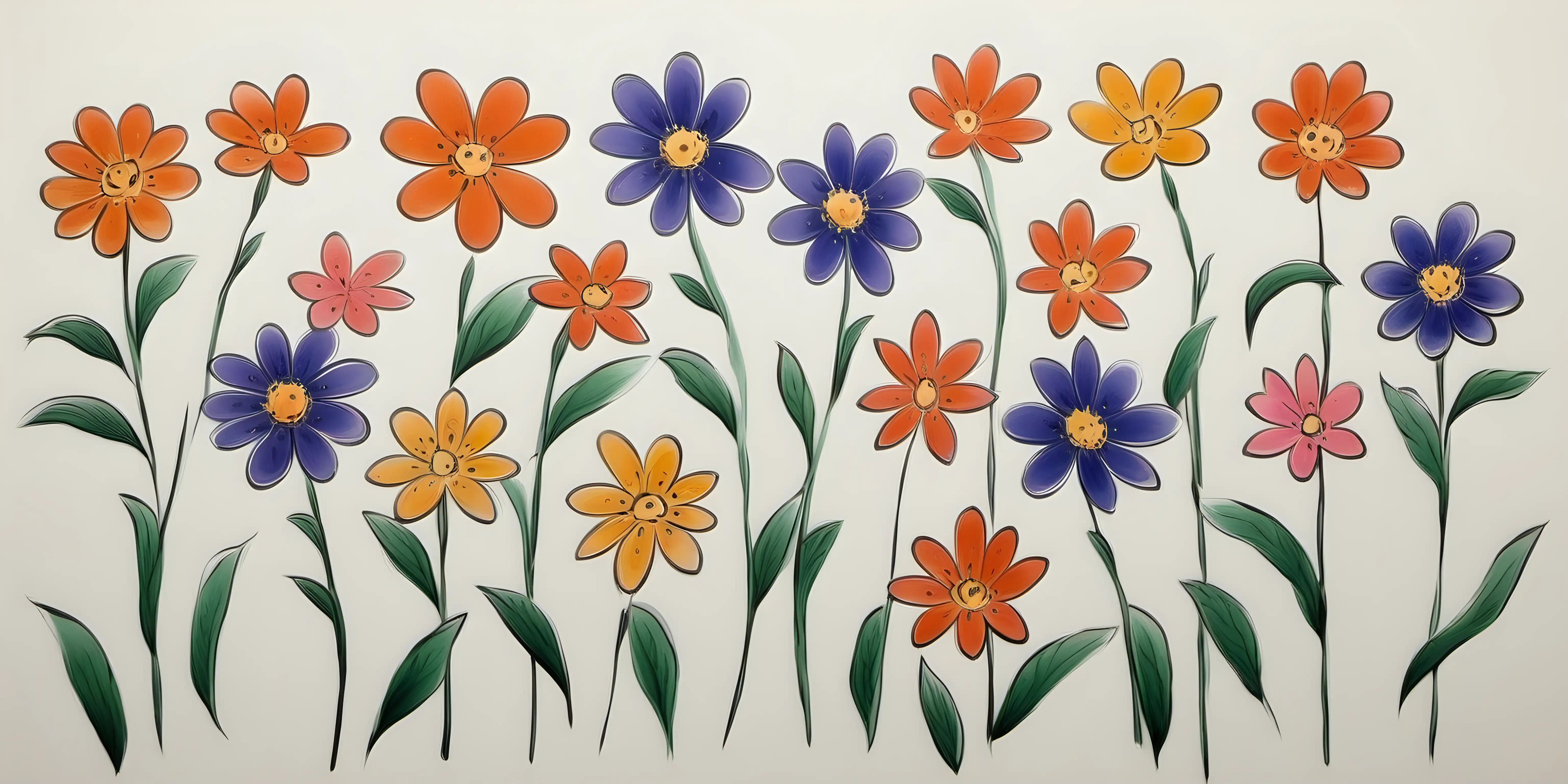 Hand Painted Image of 24 Spaced Open Flowers