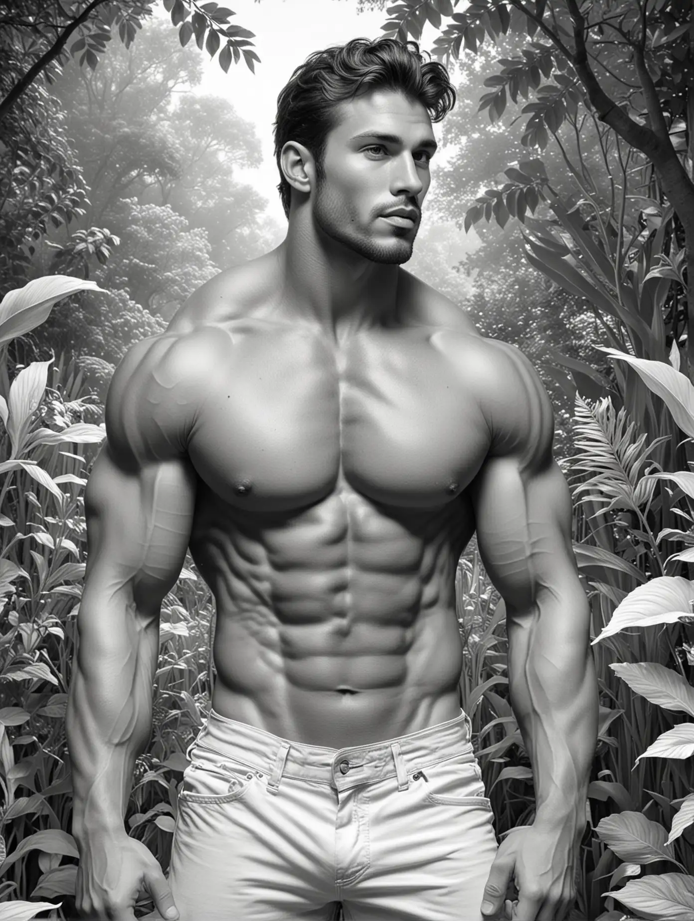 Muscular Adam in the Garden of Eden Coloring Page