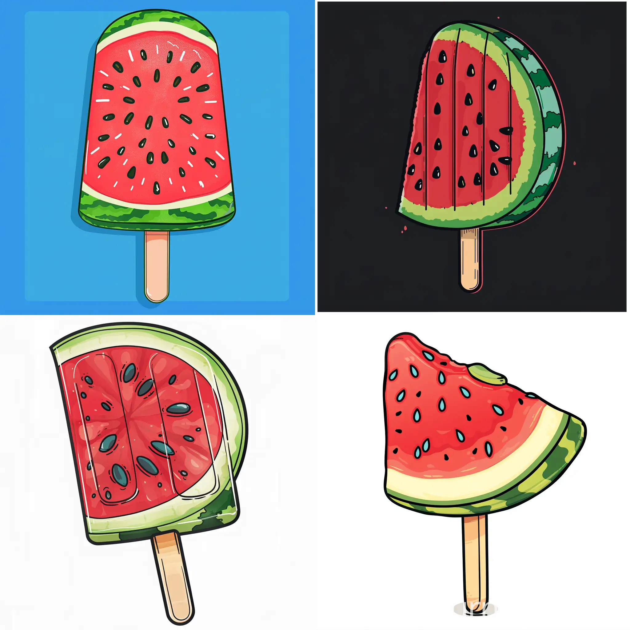 Watermelon-Slice-Shaped-Popsicle-Vibrant-Digital-2D-Line-Art