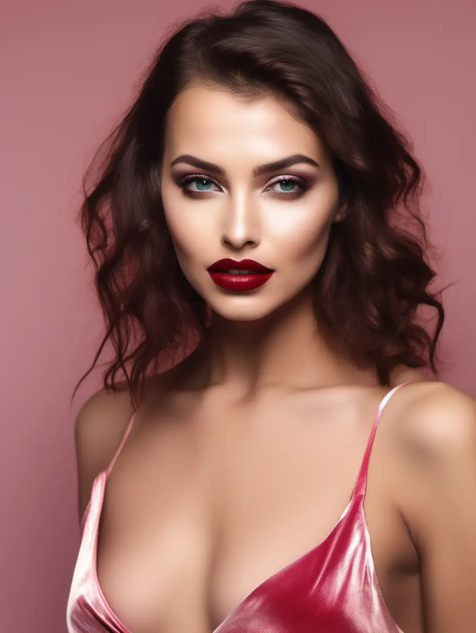 Beautiful woman with soft skin and a bit cleavage with full glossy lipstick