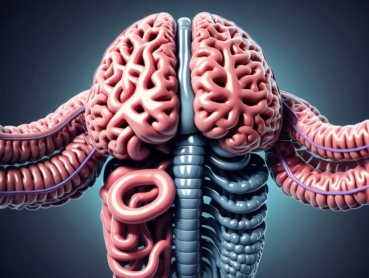 Interconnected Human Intestines and Brain Illustration