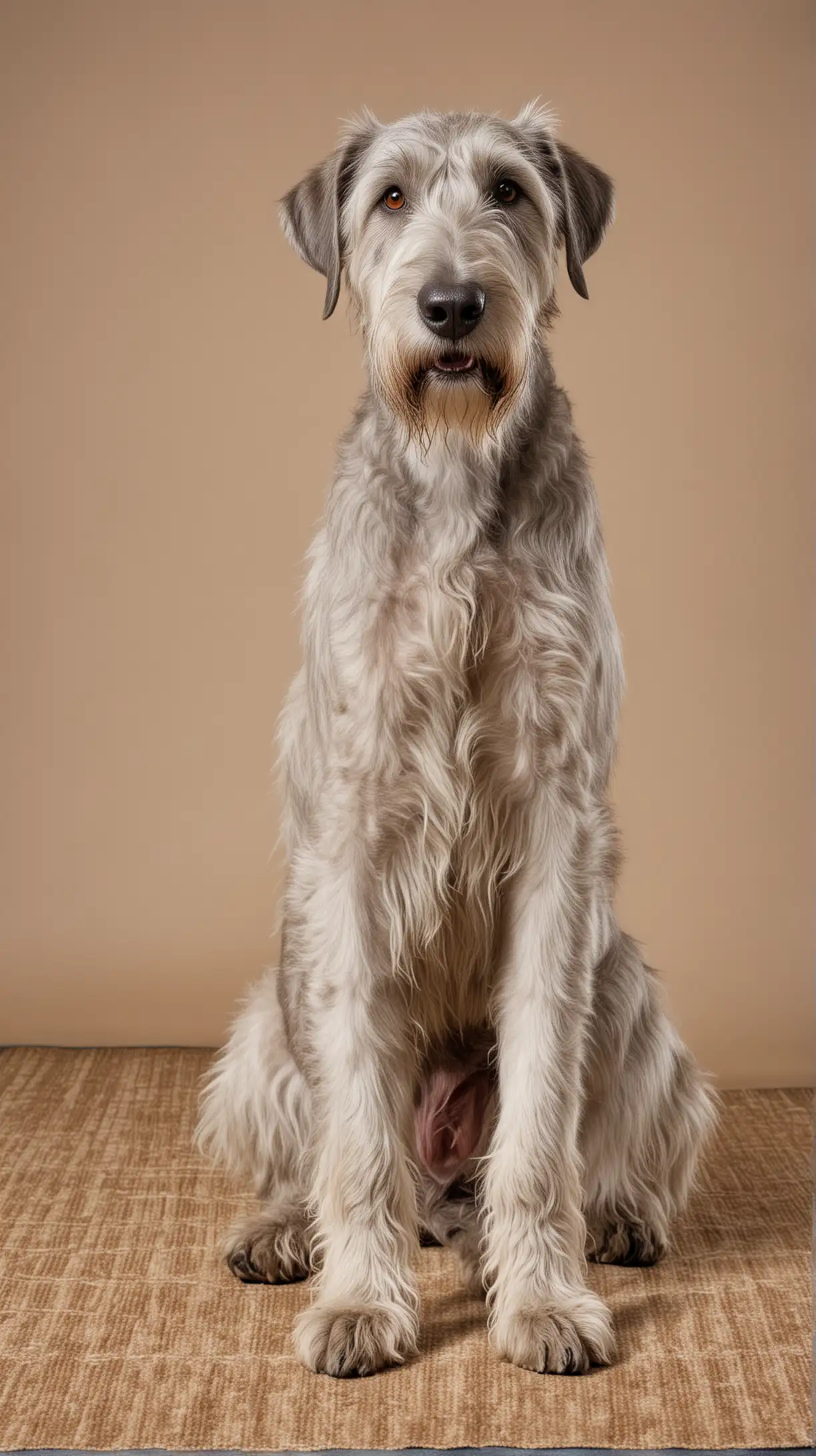 Irish Wolfhound Pup Relaxing on Mat with Soft Focus