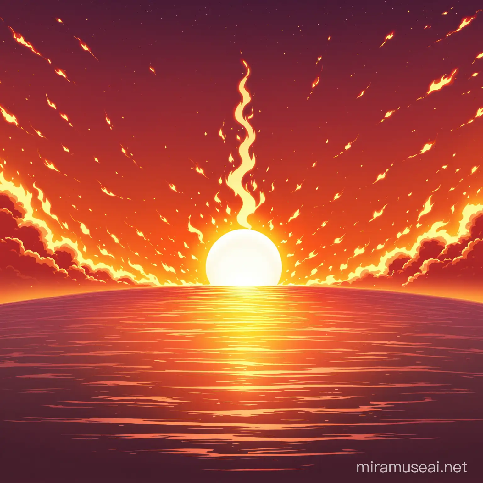 Create a background with a flaming sum and dawn sky
