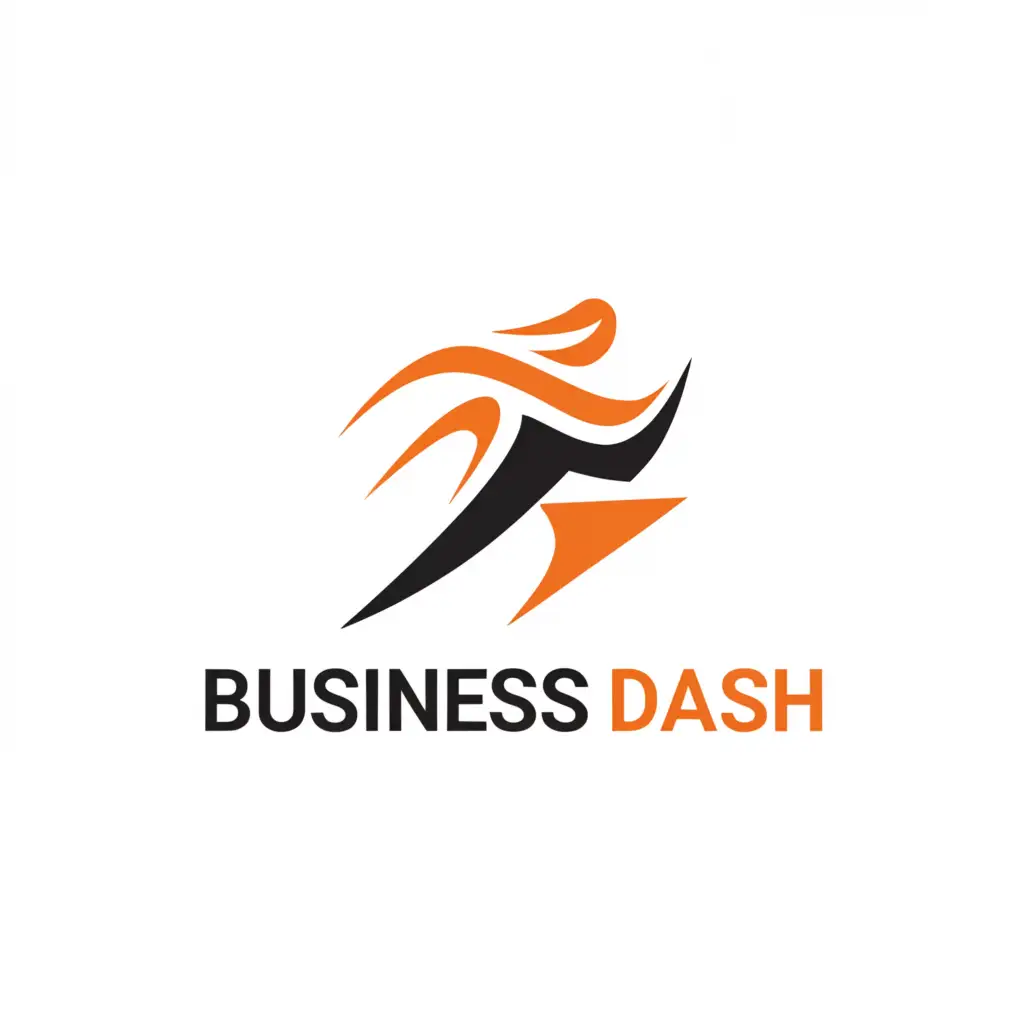a logo design,with the text "Business dash", main symbol:Simple person that is dashing black, white, orange,Moderate,be used in Internet industry,clear background