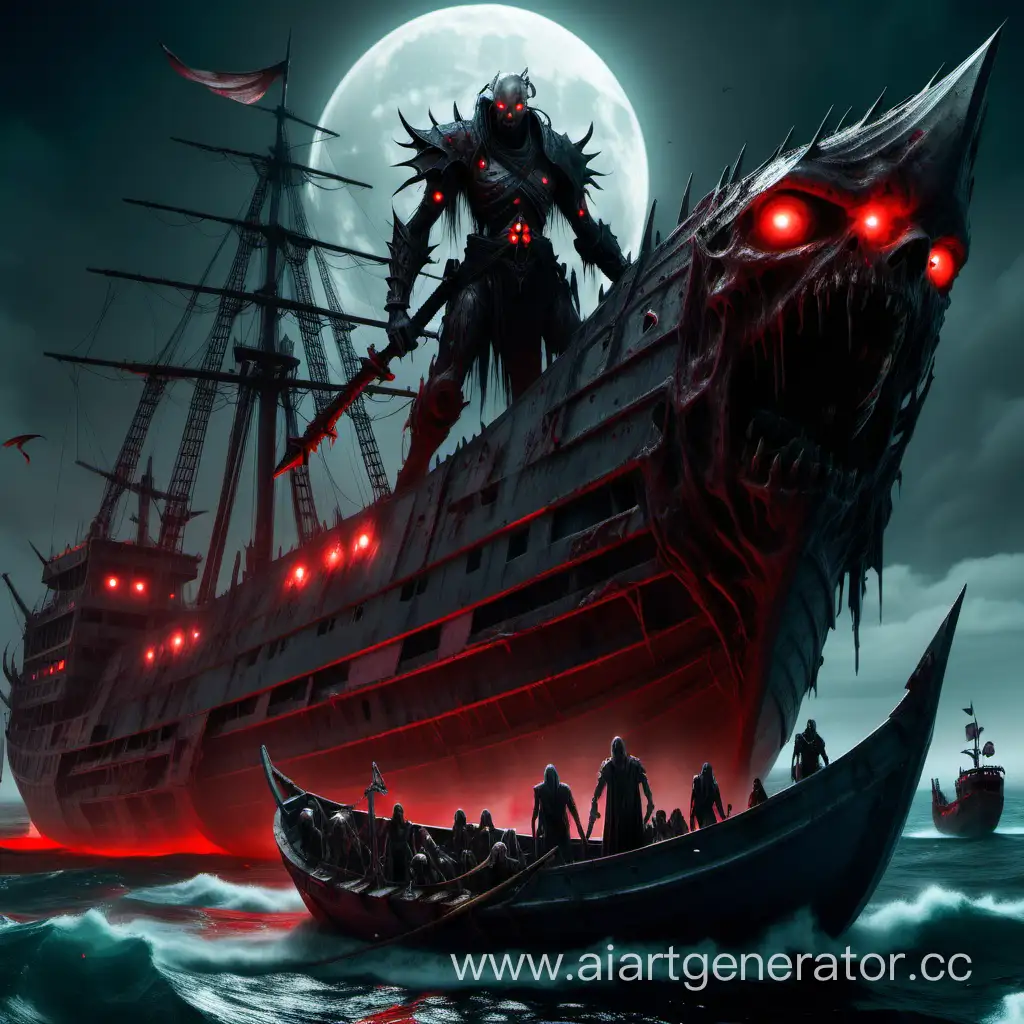 Sinister-Undead-Warrior-Guards-BloodSoaked-Ship-under-a-Red-Moon