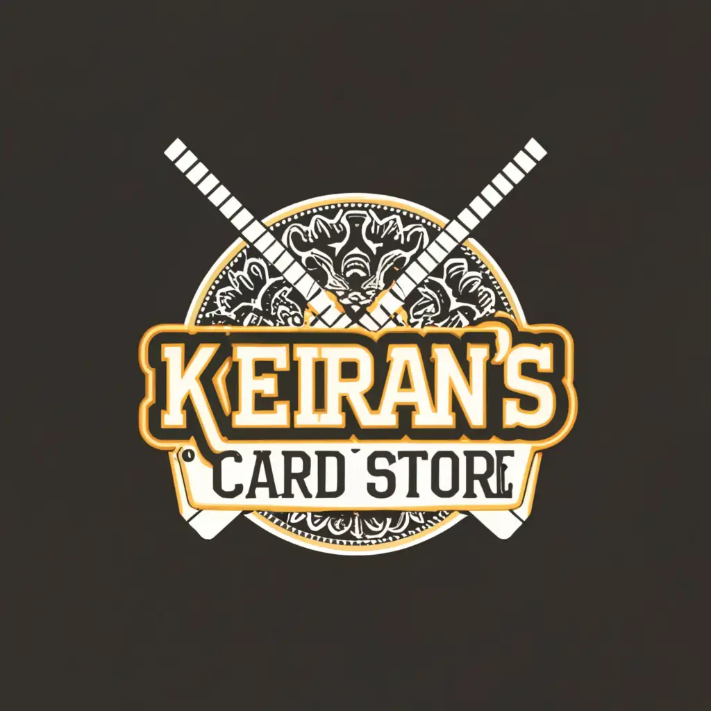 LOGO-Design-For-Keirans-Card-Store-Dynamic-Hockey-Stick-Emblem-on-Clean-Background