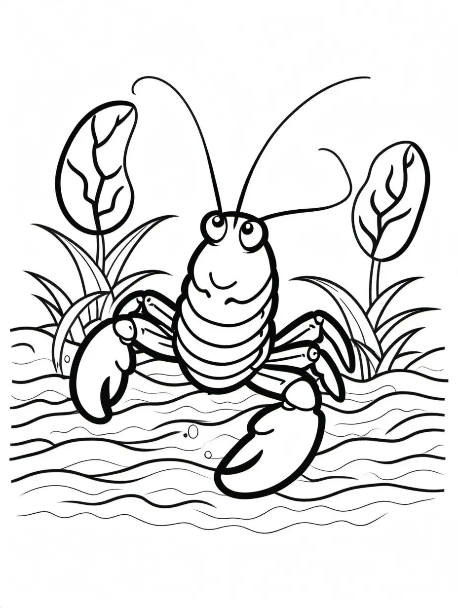 Children coloringpage lobster only outlines detailled coloringpage A4, Coloring Page, black and white, line art, white background, Simplicity, Ample White Space. The background of the coloring page is plain white to make it easy for young children to color within the lines. The outlines of all the subjects are easy to distinguish, making it simple for kids to color without too much difficulty