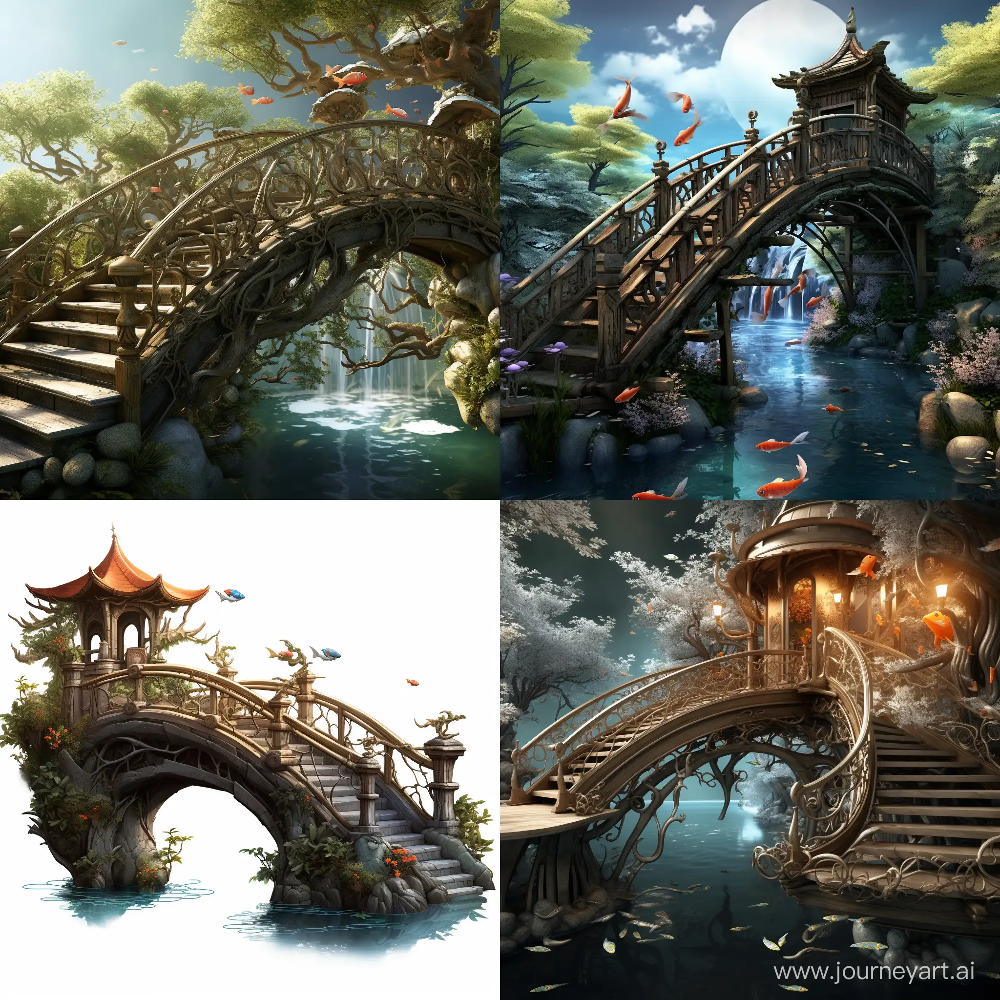 Tranquil-Koi-Pond-Bridge-with-Tree-BranchLook-Railings