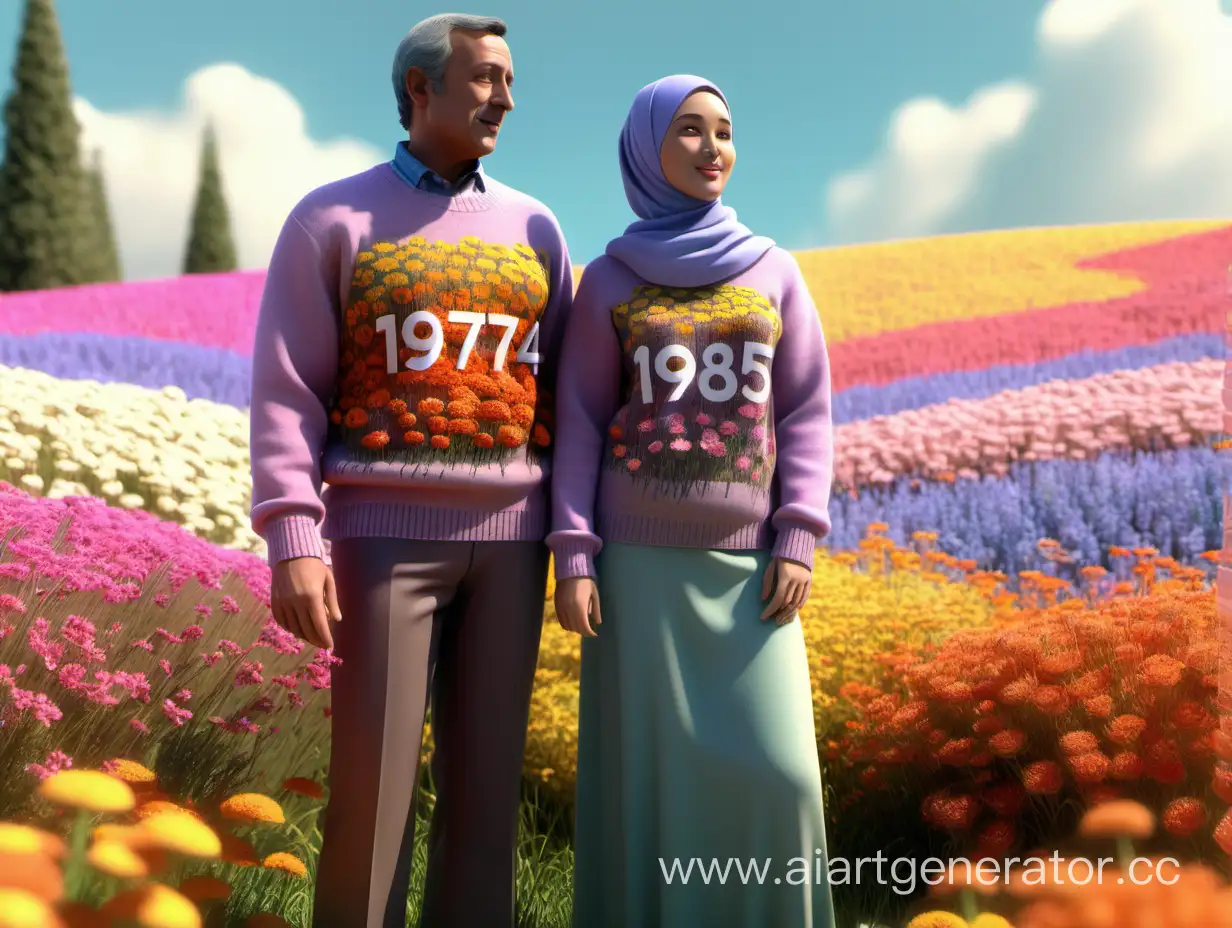 Romantic-Couple-in-Vintage-Sweaters-amid-Vibrant-Flower-Field