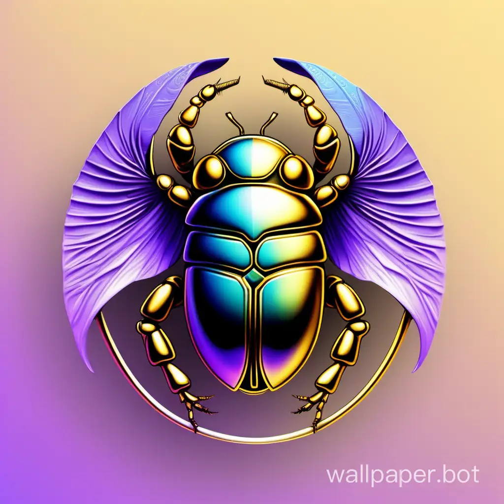 Scarab-Pushing-Golden-Ball-on-Blue-Lilac-and-Golden-Gradient-Background