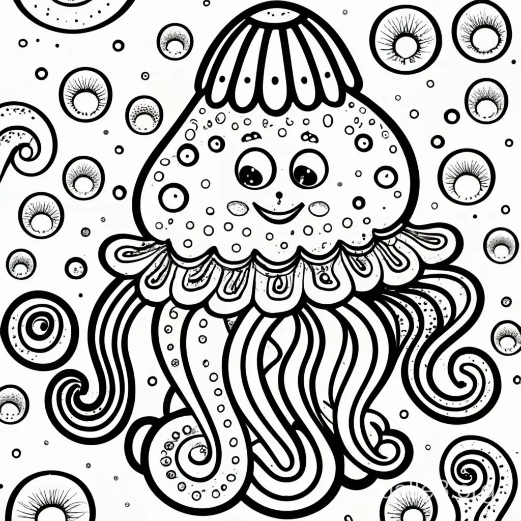 Colorful Jellyfish Illustration For Kids Coloring Book 