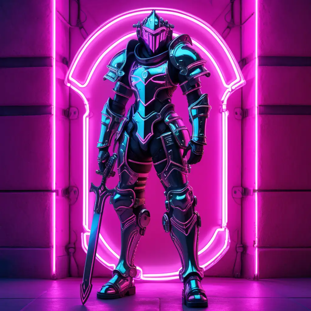 Gemini zodiac mercury themed cyberpunk anime  medieval knight with pink neon lights full body