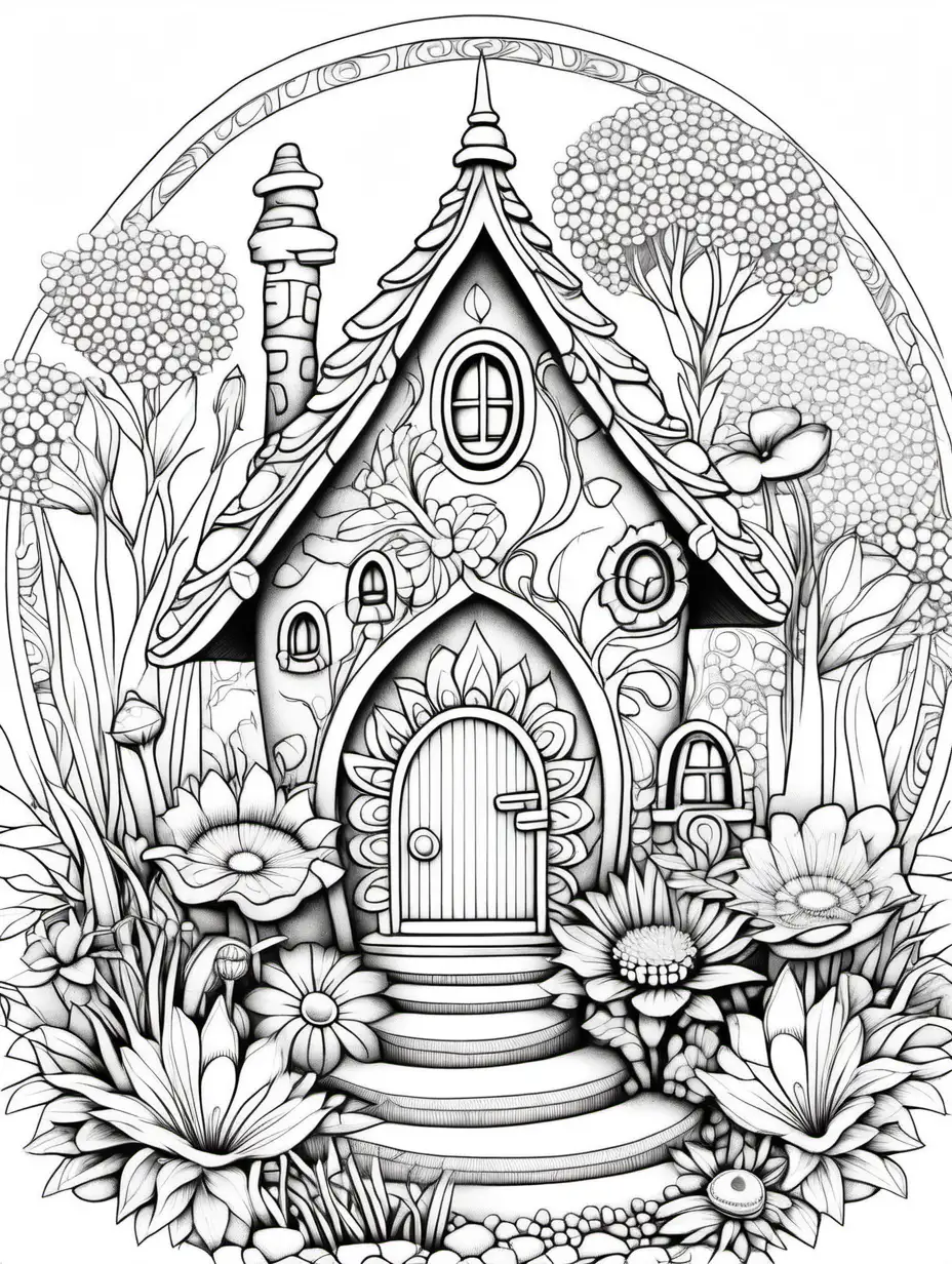 Mandala Coloring Page with Blooming Fairy Homes for Children