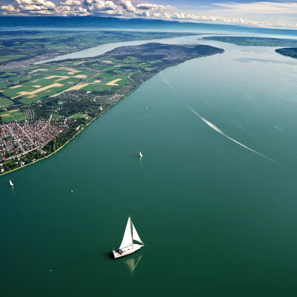 Sailboat Sailing on Lake Constance with Alpine Backdrop