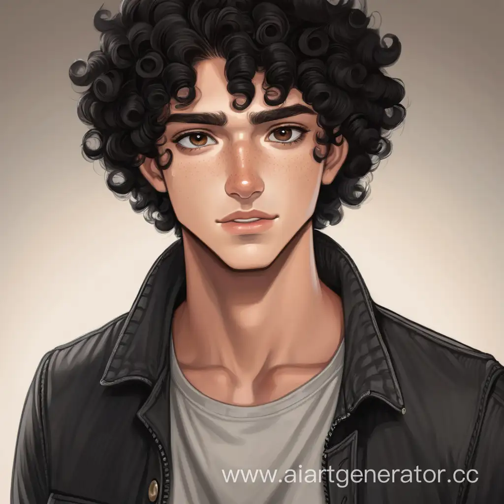 Portrait-of-an-Attractive-Young-Man-with-Curly-Black-Hair-Captivating-Eyes-and-Endearing-Freckles