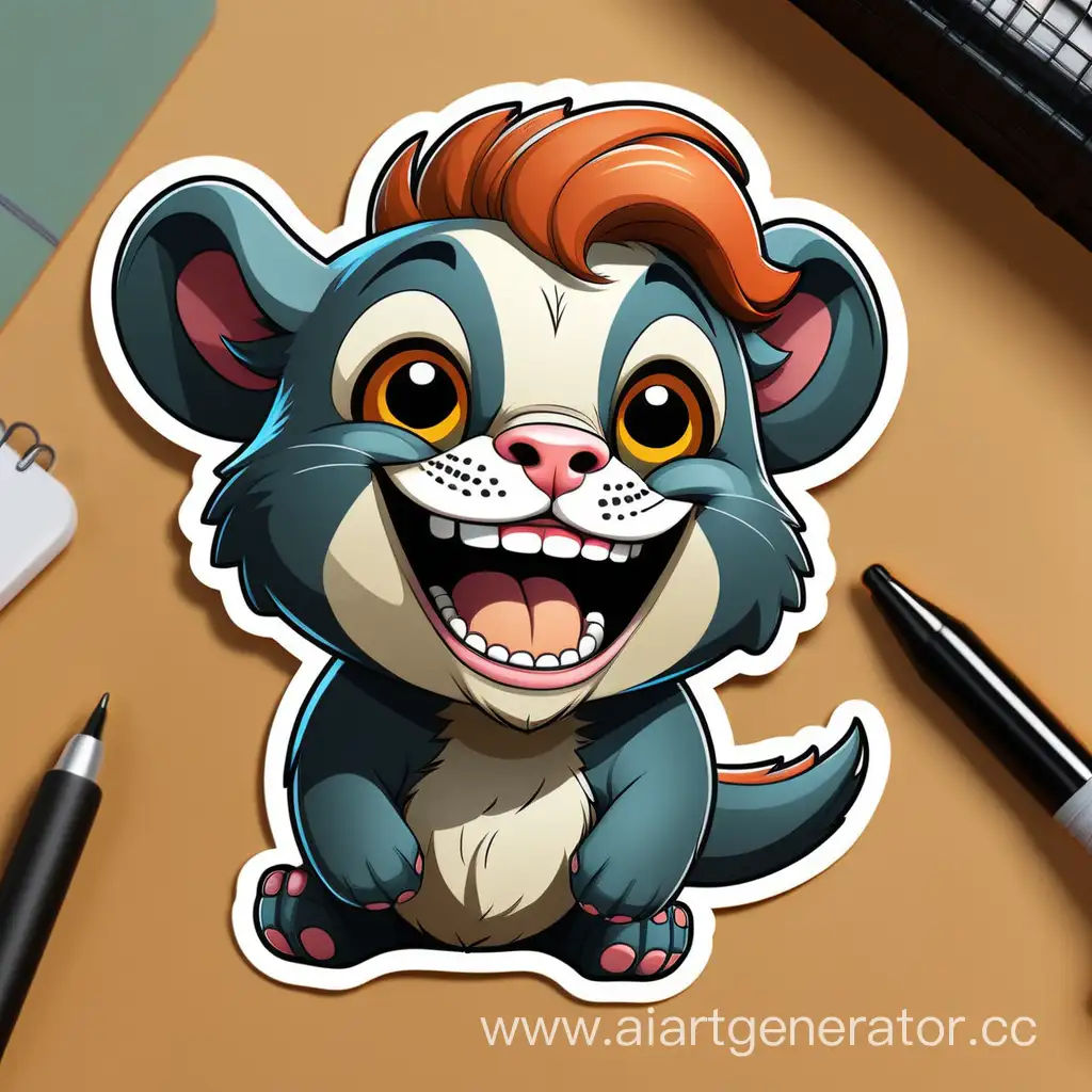 Create a unique sticker design featuring a super animal happy animal  ✍️ with an incredible style