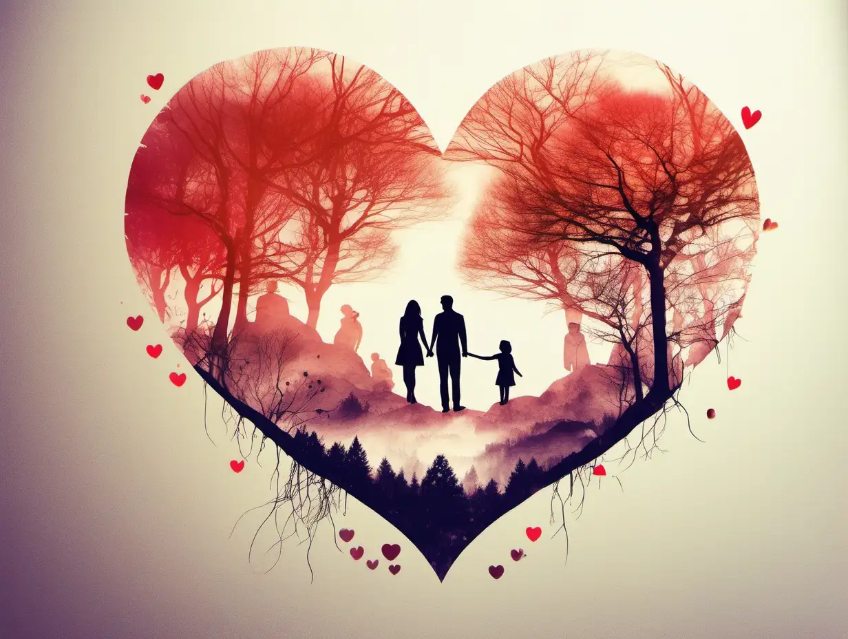 illustrate Valentine's Day through captivating double exposure illustrations, Celebrate the essence of love with mesmerizing visuals that blend nature's splendor with heartfelt emotions. Let your imagination soar as you explore the intricate layers of our double exposure artworks, illustrate in acrylic paint texture