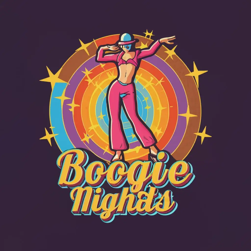 a logo design,with the text "Boogie Nights", main symbol:Disco Dancing,Moderate,clear background