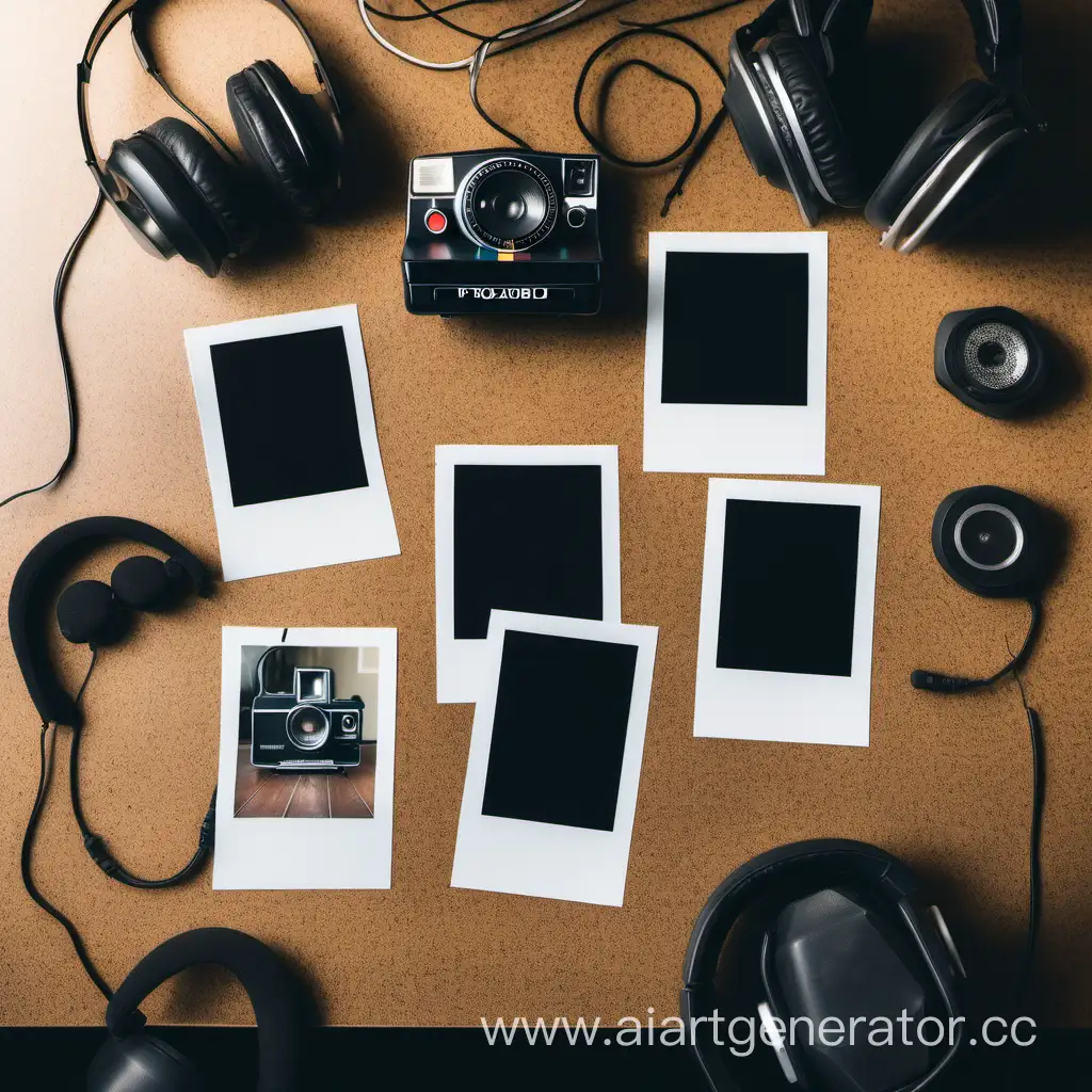 Tabletop-Snapshot-Polaroid-Photos-and-Headphones-Arrangement